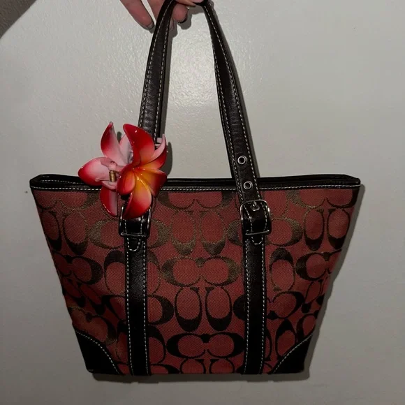 Coach Red and Brown Women's Mini Tote Bag - Picture 2 of 9